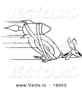 Vector of a Cartoon Rocket Strapped onto an Express Mail Snail - Outlined Coloring Page Drawing by Toonaday