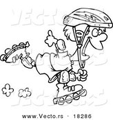 Vector of a Cartoon Roller Blading Boy - Outlined Coloring Page by Toonaday