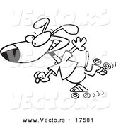 Vector of a Cartoon Roller Blading Dog - Coloring Page Outline by Toonaday