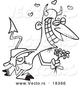 Vector of a Cartoon Romantic Devil with Candy - Outlined Coloring Page by Toonaday