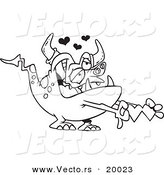 Vector of a Cartoon Romantic Monster Holding Paper Hearts - Outlined Coloring Page by Toonaday