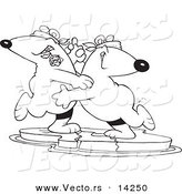 Vector of a Cartoon Romantic Polar Bear Couple Dancing the Tango on Ice - Coloring Page Outline by Toonaday