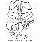 Vector of a Cartoon Romantic Rabbit Holding Flowers - Coloring Page Outline by Toonaday