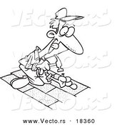 Vector of a Cartoon Roofer Nailing Shingles - Outlined Coloring Page by Toonaday