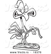 Vector of a Cartoon Rooster Measuring and Weighing Himself - Outlined Coloring Page by Toonaday