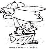 Vector of a Cartoon Runaway Boy with Luggage - Outlined Coloring Page by Toonaday
