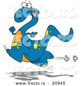 Vector of a Cartoon Running Blue Dinosaur by Toonaday