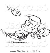 Vector of a Cartoon Running Girl Catching a Football - Outlined Coloring Page by Toonaday