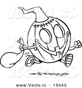 Vector of a Cartoon Running Halloween Pumpkin - Coloring Page Outline by Toonaday
