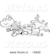 Vector of a Cartoon Running New Year Baby with a Banner - Outlined Coloring Page by Toonaday
