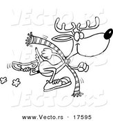 Vector of a Cartoon Running Reindeer - Coloring Page Outline by Toonaday