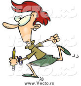 Vector of a Cartoon Rushed Red Haired Woman Running with a Pencil by Toonaday