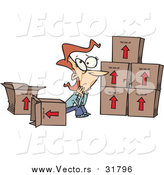 Vector of a Cartoon Sad Caucasian Woman Sitting by Moving Boxes by Toonaday