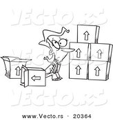 Vector of a Cartoon Sad Woman Sitting by Moving Boxes - Coloring Page Outline by Toonaday