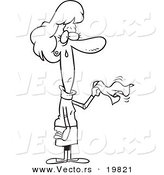 Vector of a Cartoon Sad Woman Waving Farewell - Outlined Coloring Page by Toonaday