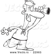 Vector of a Cartoon Sailoor Using a Spyglass - Coloring Page Outline by Toonaday