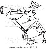 Vector of a Cartoon Sailor Using a Telescope - Coloring Page Outline by Toonaday
