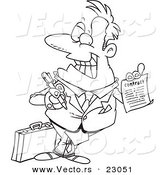 Vector of a Cartoon Salesman Holding a Contract - Coloring Page Outline by Toonaday