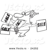 Vector of a Cartoon Salesman Holding up Many Signs - Outlined Coloring Page by Toonaday