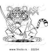 Vector of a Cartoon Samurai Tiger with a Sword - Outlined Coloring Page by Toonaday