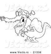 Vector of a Cartoon Santa Alligator - Outlined Coloring Page by Toonaday