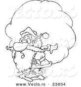 Vector of a Cartoon Santa Carrying a Heavy Sack - Coloring Page Outline by Toonaday