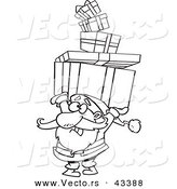 Vector of a Cartoon Santa Carrying a Stack of Christmas Presents over His Head - Coloring Page Outline by Toonaday