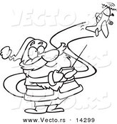 Vector of a Cartoon Santa Flying a Remote Control Plane - Coloring Page Outline by Toonaday