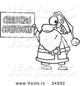 Vector of a Cartoon Santa Holding a Christmas Countdown Sign - Outlined Coloring Page by Toonaday