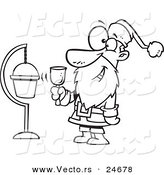 Vector of a Cartoon Santa Ringing a Bell by a Donation Cup - Outlined Coloring Page by Toonaday