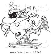 Vector of a Cartoon Santa Skateboarding - Coloring Page Outline by Toonaday