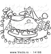 Vector of a Cartoon Santa Tangled in Christmas Lights - Coloring Page Outline by Toonaday