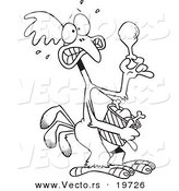 Vector of a Cartoon Scared Chicken Holding a Drumstick - Outlined Coloring Page by Toonaday