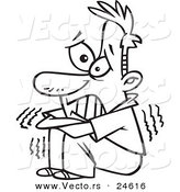 Vector of a Cartoon Scared Man Shaking - Outlined Coloring Page by Toonaday