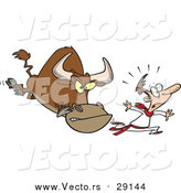 Vector of a Cartoon Scared White Man Running from a Bull by Toonaday