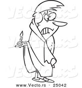 Vector of a Cartoon Scared Woman with a Candle in the Dark - Outlined Coloring Page by Toonaday