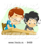 Vector of a Cartoon School Boy Cheating on a Test by Looking at His Friends Answers by BNP Design Studio
