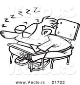 Vector of a Cartoon School Boy Sleeping on His Desk - Outlined Coloring Page by Toonaday