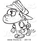 Vector of a Cartoon School Boy Walking - Coloring Page Outline by Toonaday
