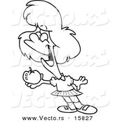 Vector of a Cartoon School Girl Holding an Apple - Outlined Coloring Page Drawing by Toonaday