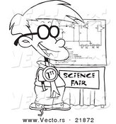 Vector of a Cartoon Science Fair Boy - Outlined Coloring Page by Toonaday