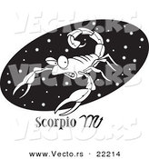 Vector of a Cartoon Scorpio Scorpion over a Black Oval - Outlined Coloring Page by Toonaday
