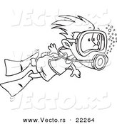 Vector of a Cartoon Scuba Diving Boy - Outlined Coloring Page by Toonaday