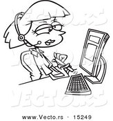 Vector of a Cartoon Secretary Filing Her Nails at Her Desk - Coloring Page Outline by Toonaday