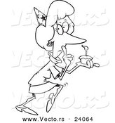 Vector of a Cartoon Secretive Woman Holding a Birthday Cupcake - Coloring Page Outline by Toonaday