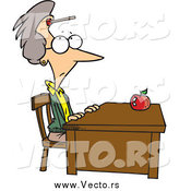 Vector of a Cartoon Senior White Female Teacher Sitting at Her Desk with a Dart on Her Forehead by Toonaday