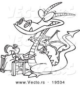Vector of a Cartoon Sewing Dragon - Outlined Coloring Page by Toonaday