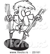 Vector of a Cartoon Shaky Businessman Using Stilts - Coloring Page Outline by Toonaday