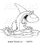 Vector of a Cartoon Shark Steering a Boat - Outlined Coloring Page by Toonaday