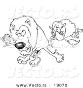 Vector of a Cartoon Sheep Attacking a Lion - Outlined Coloring Page by Toonaday
